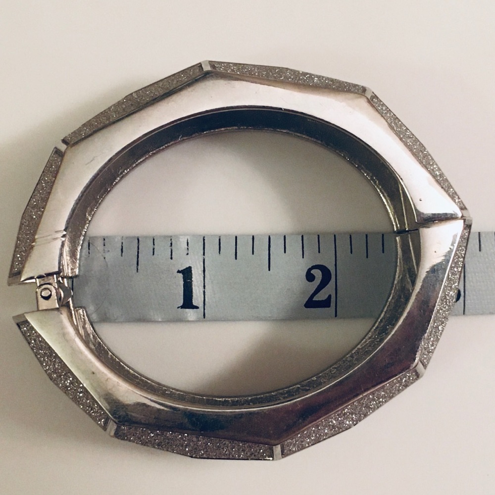 Chunky Druzy Silver Costume Bangle Bracelet - Picture 8 of 8